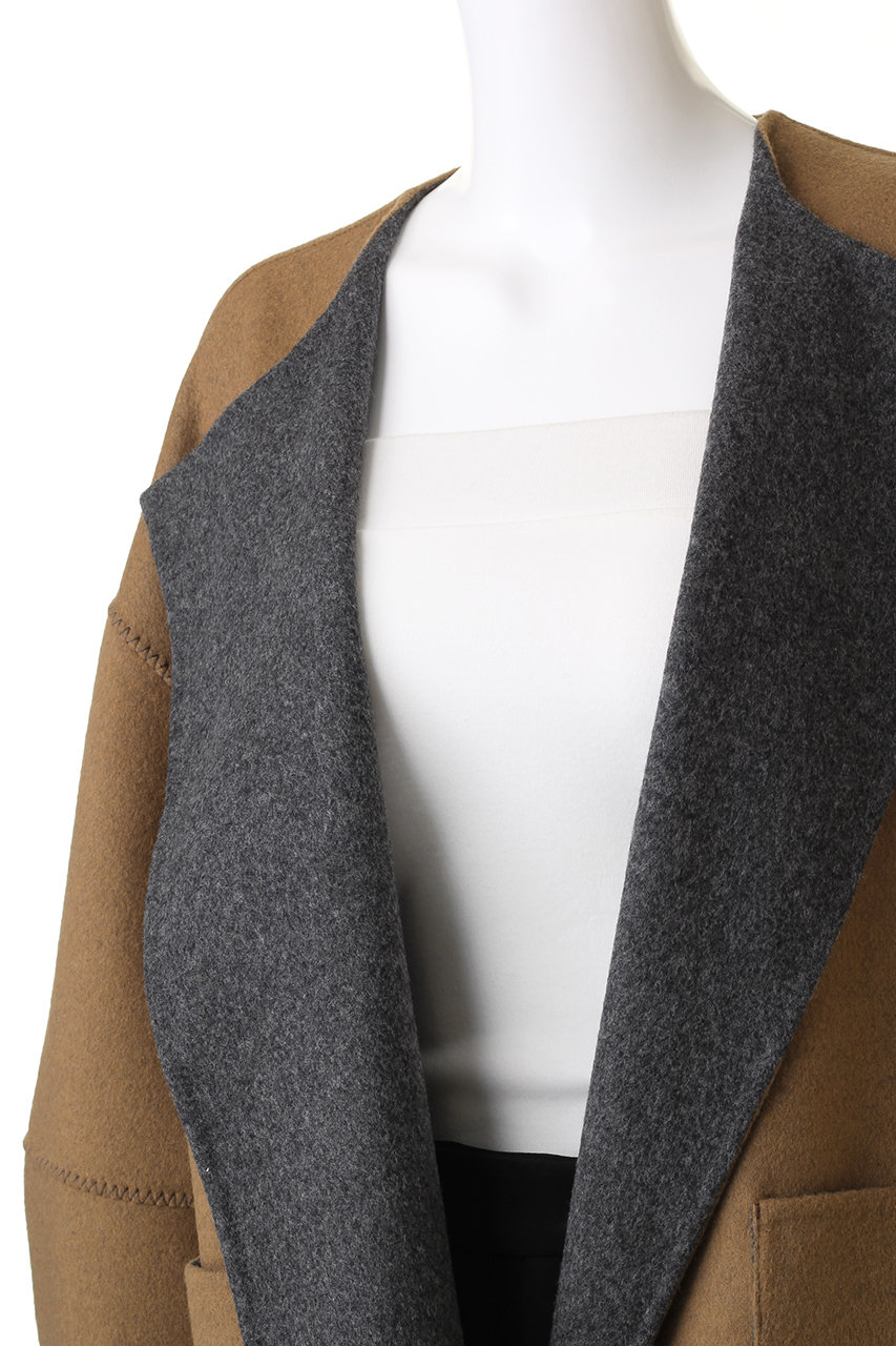 ミラショーン　リアルファーコート マルチマテリアルノーカラーファーコート（ブルゾン）｜Mila