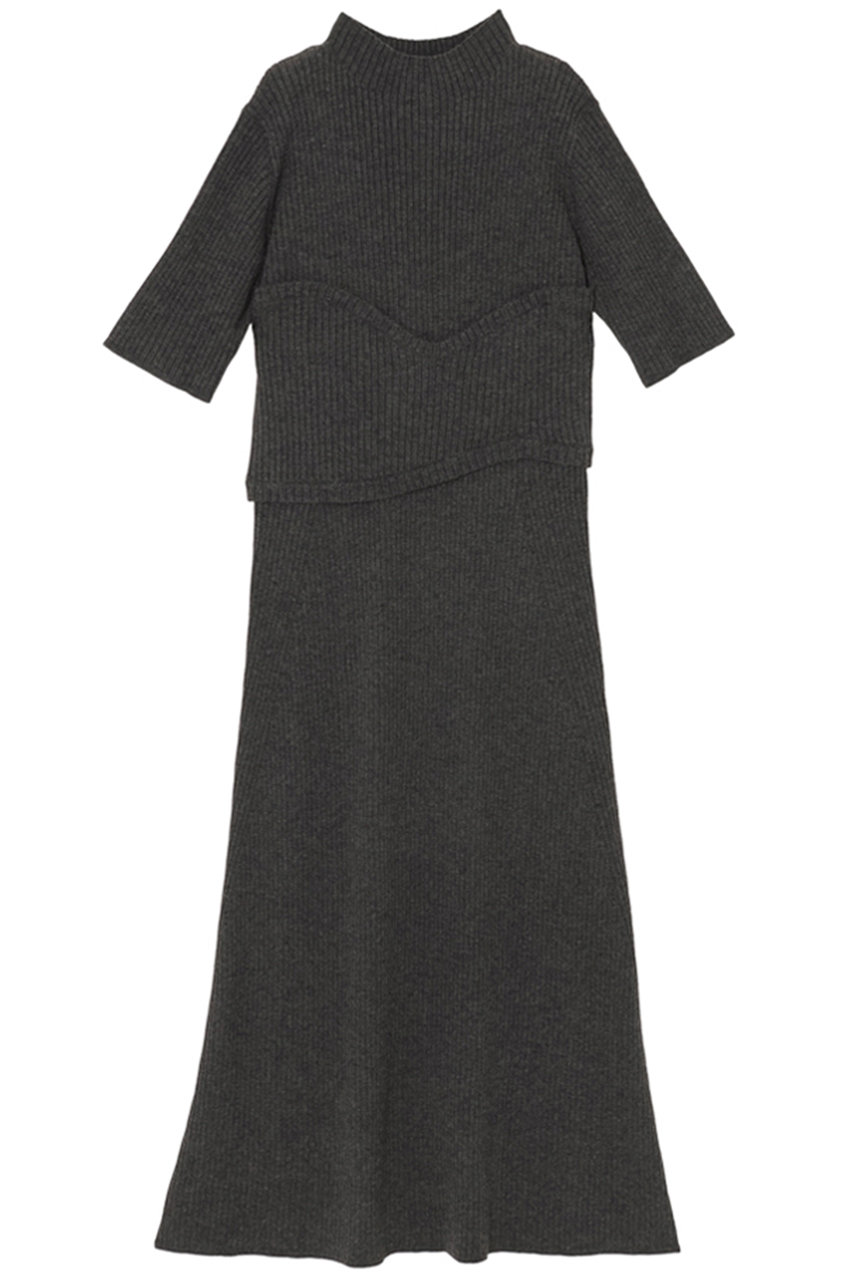 mila schon by chika kisada レイヤード リブニットワンピース (チャコール, 40) ミラ ショーン バイ チカ キサダ ELLE SHOP