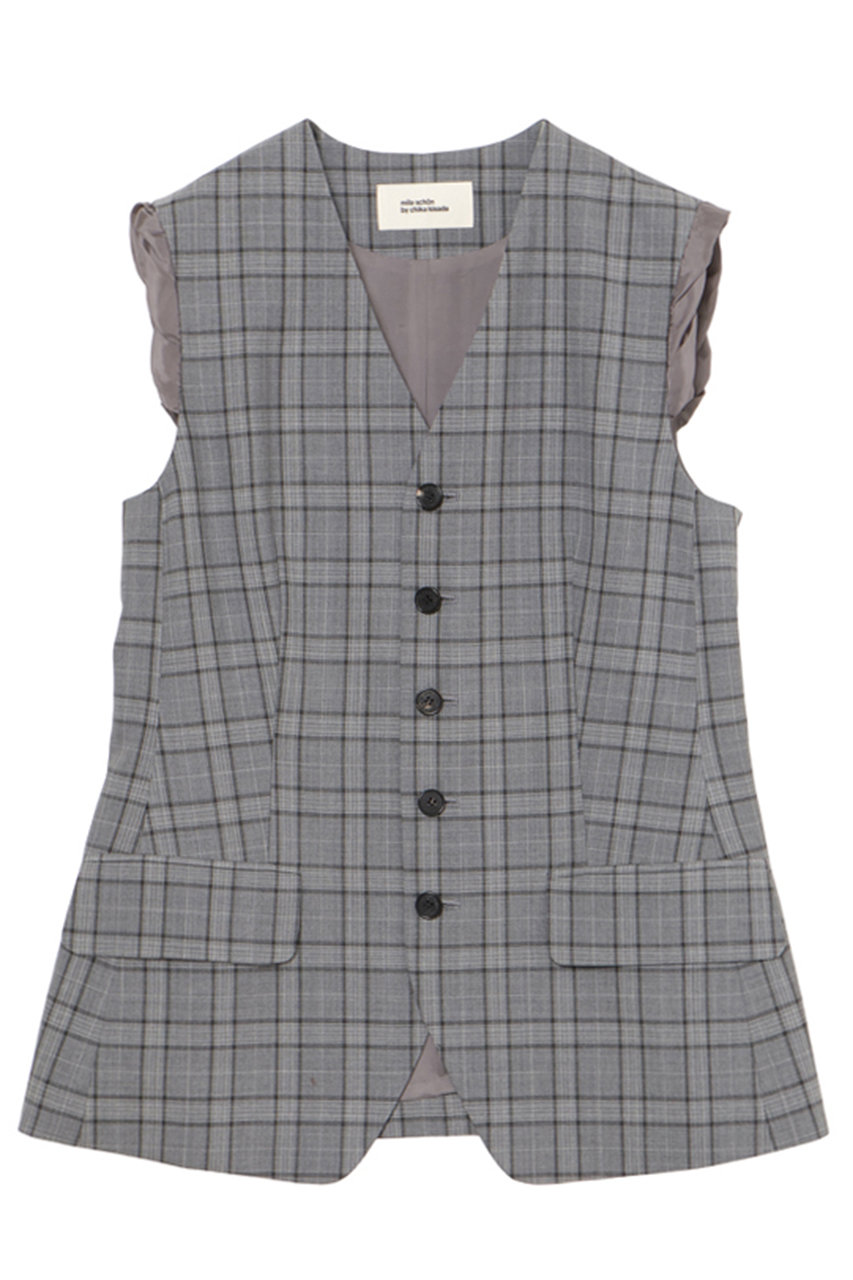 ミラ ショーン バイ チカ キサダ/mila schon by chika kisadaのウールチェックベスト(グレー/50651703052)