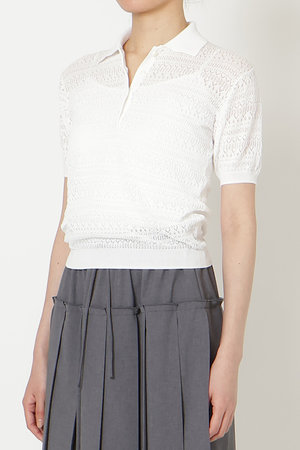 ミラ ショーン バイ チカ キサダ/mila schon by chika kisadaのアイレットすかし編みポロニット(110300/110301)