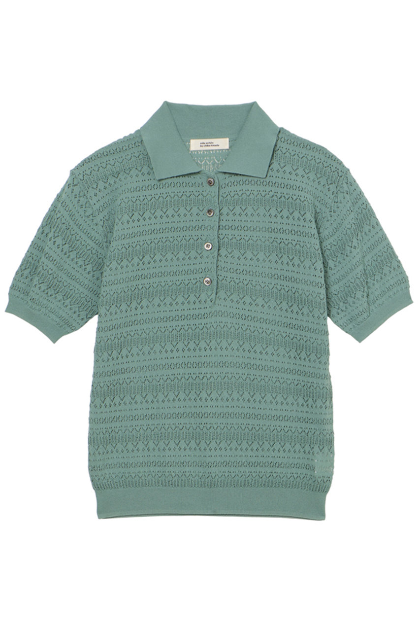 ミラ ショーン バイ チカ キサダ/mila schon by chika kisadaのアイレットすかし編みポロニット(エメラルド（グリーン）/50655402862)