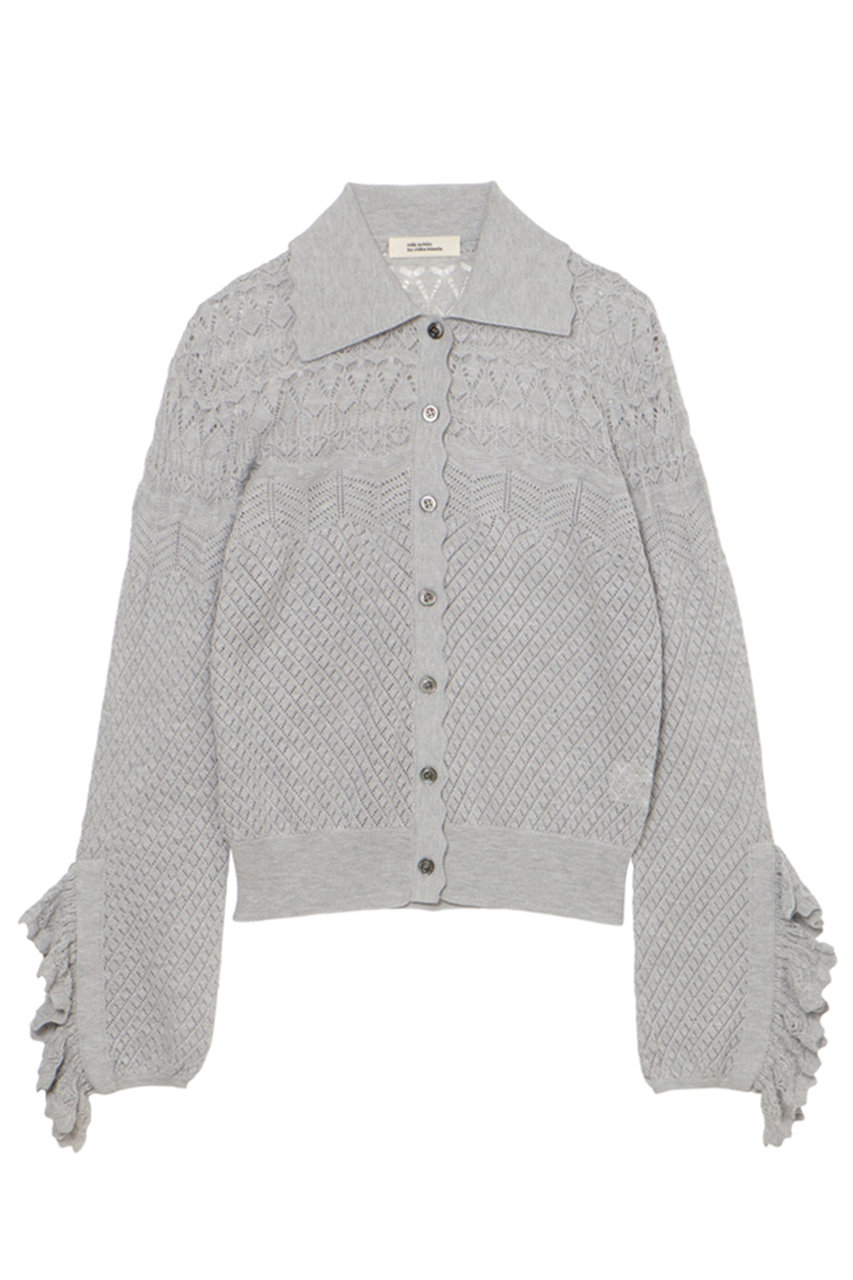 ミラ ショーン バイ チカ キサダ/mila schon by chika kisadaのアイレットすかし編み襟付きカーディガン(ライトグレー/50655702082)