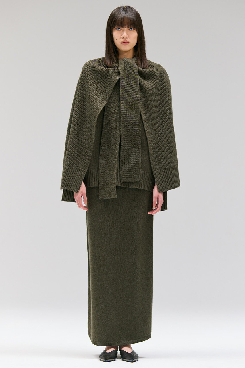 SCEARN(セアン)｜WOOL SILK LOW-GAUGE ケープストール/Khaki の通販