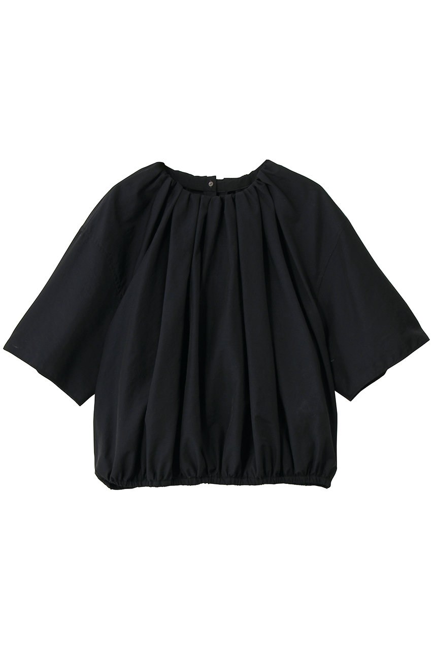 セアン/SCEARNのWOOL NYLON POPLIN ギャザーハーフスリーブブラウス(DARK NAVY/BLSNLM0404)