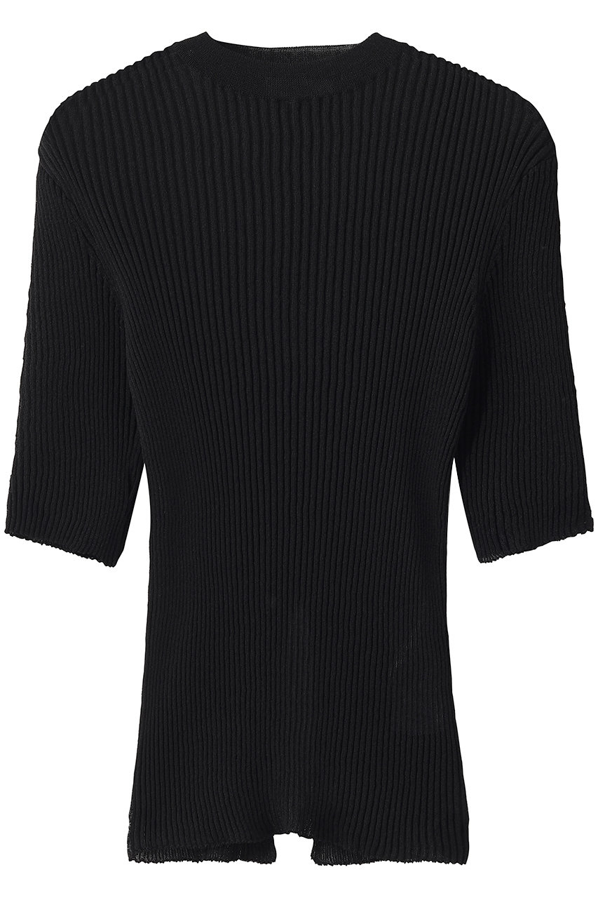 セアン/SCEARNのSHEER RIB ショートスリーブニット(BLACK/KRSNLM0404)