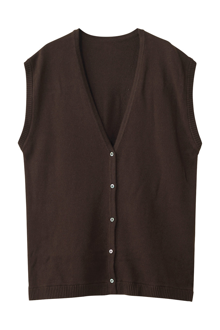HER. コットンウールニットベスト (ブラウン, F) ハー ELLE SHOP