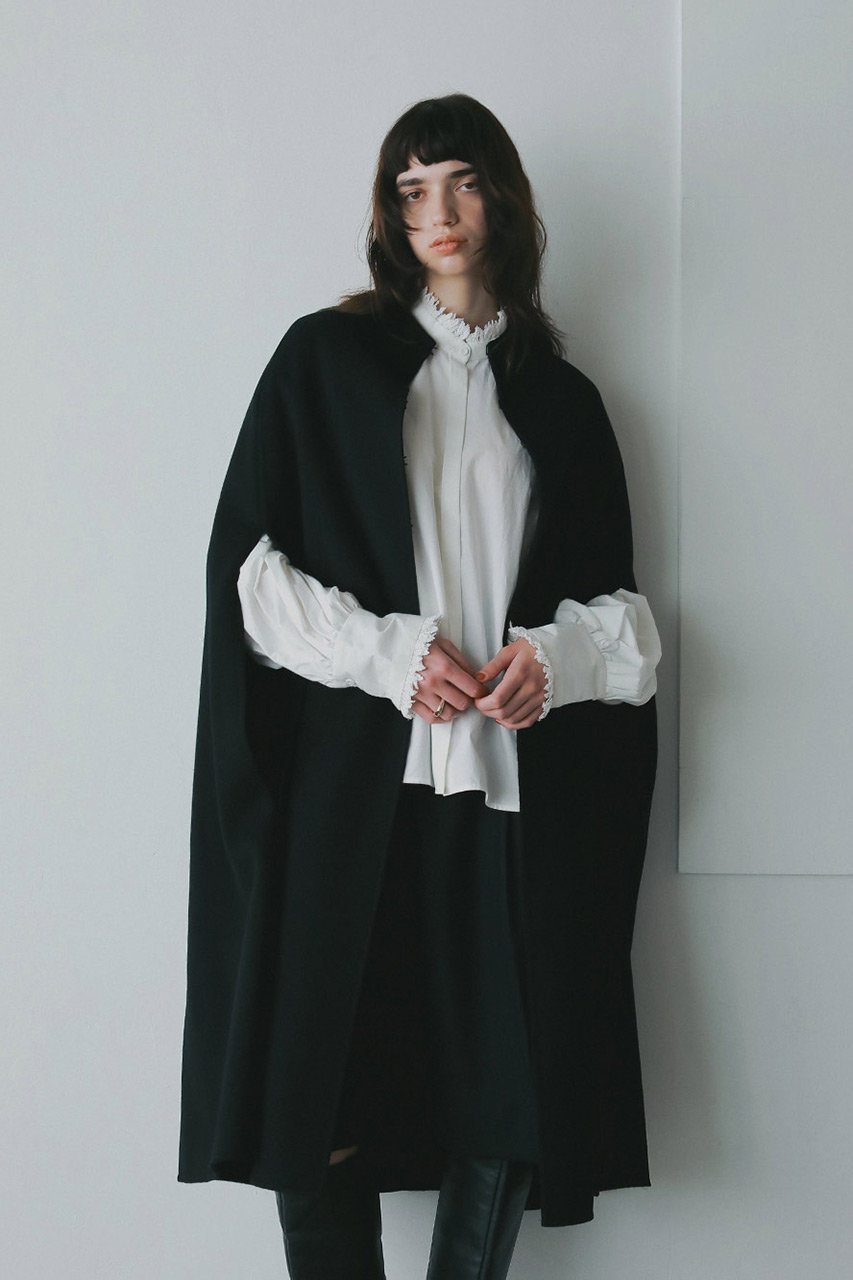 HER.(ハー)｜カシミヤブレンドロングケープ/ブラック の通販｜ELLESHOP