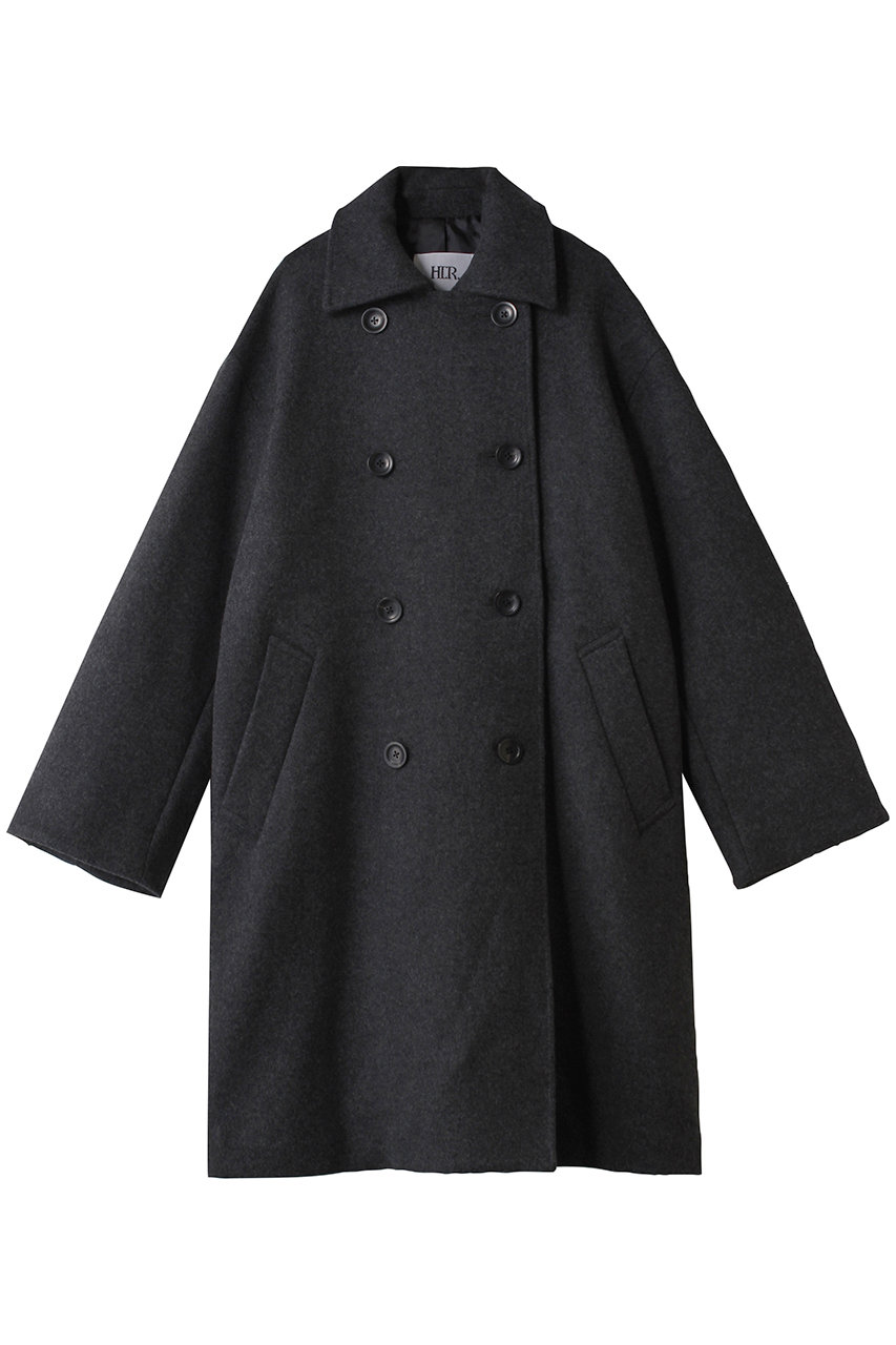 HER. ウールダブルオーバーコート (チャコールグレー, F) ハー ELLE SHOP