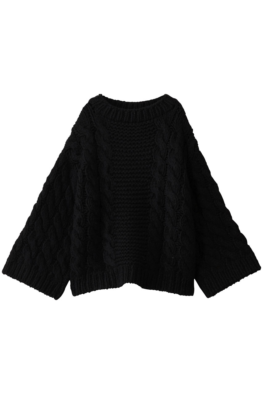 HER. ハンドケーブルニットプルオーバー (ブラック, F) ハー ELLE SHOP