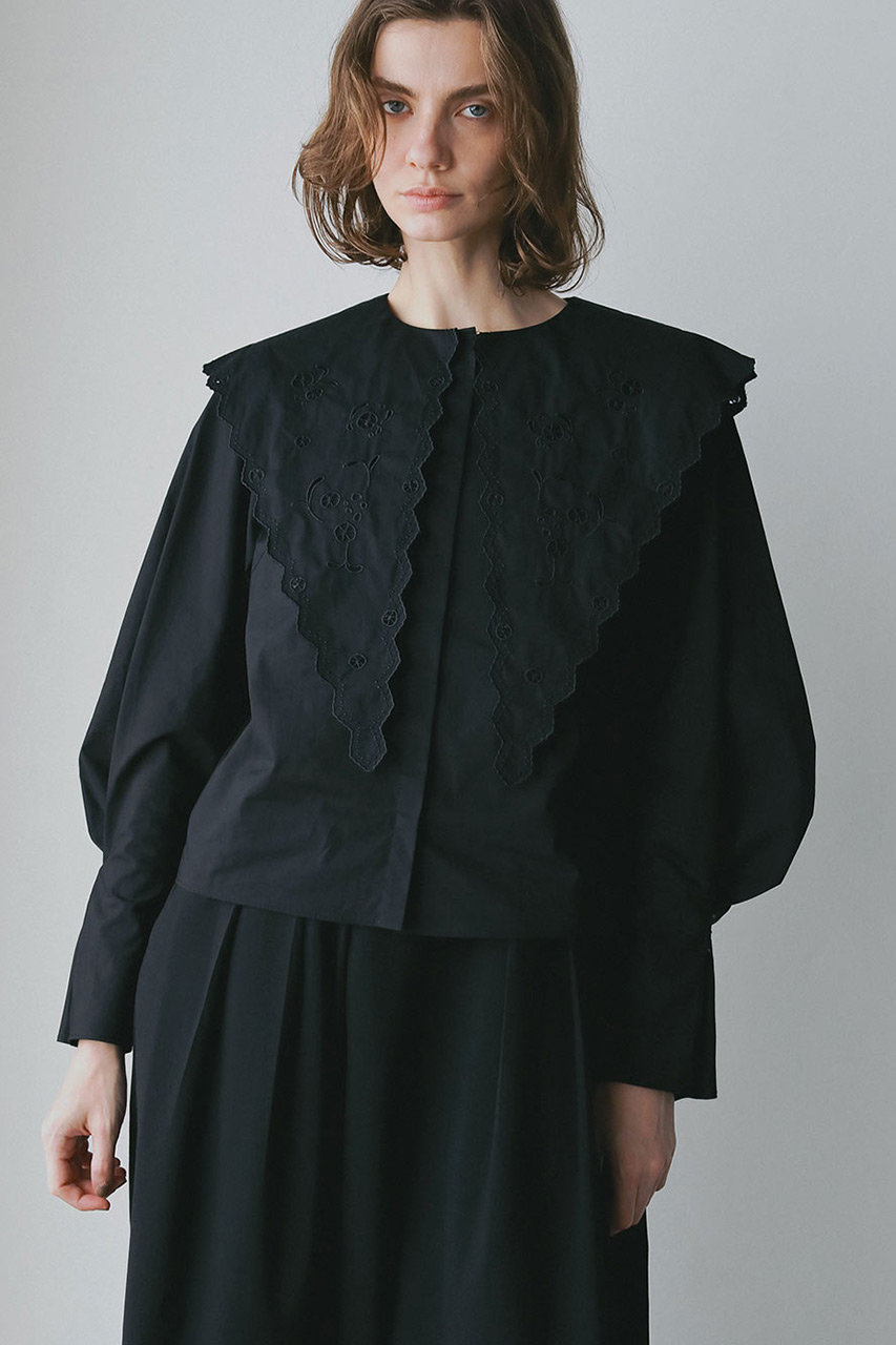 HER.(ハー)｜エンブロイダリーカラーブラウス/ブラック の通販