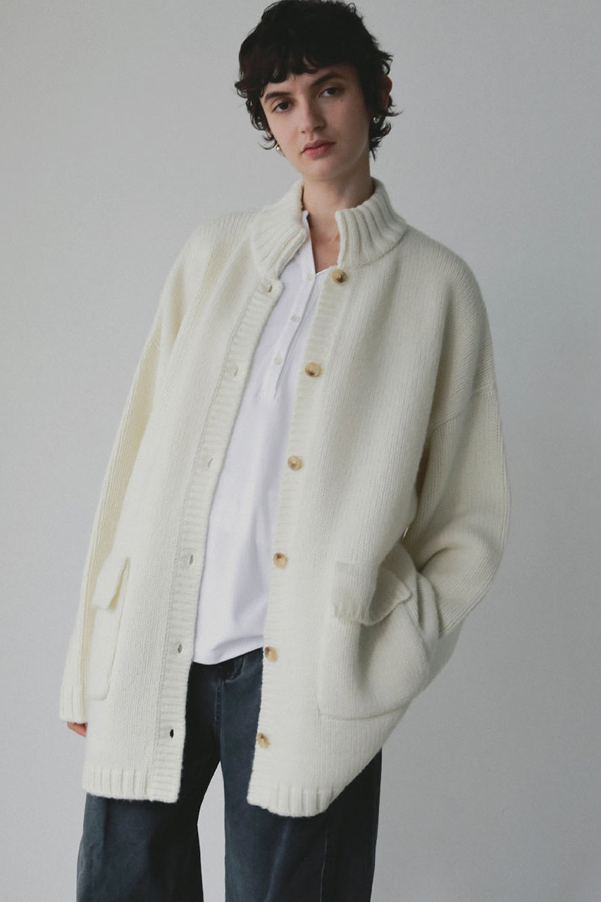 HER.(ハー)｜スタンドカラーニットジャケット/ホワイト の通販