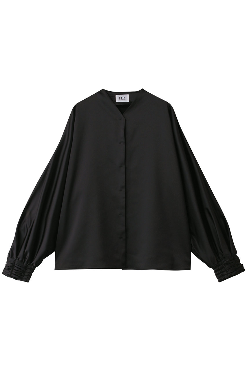 ハー/HER.のサテンＶネックブラウス(ブラック/7054703)