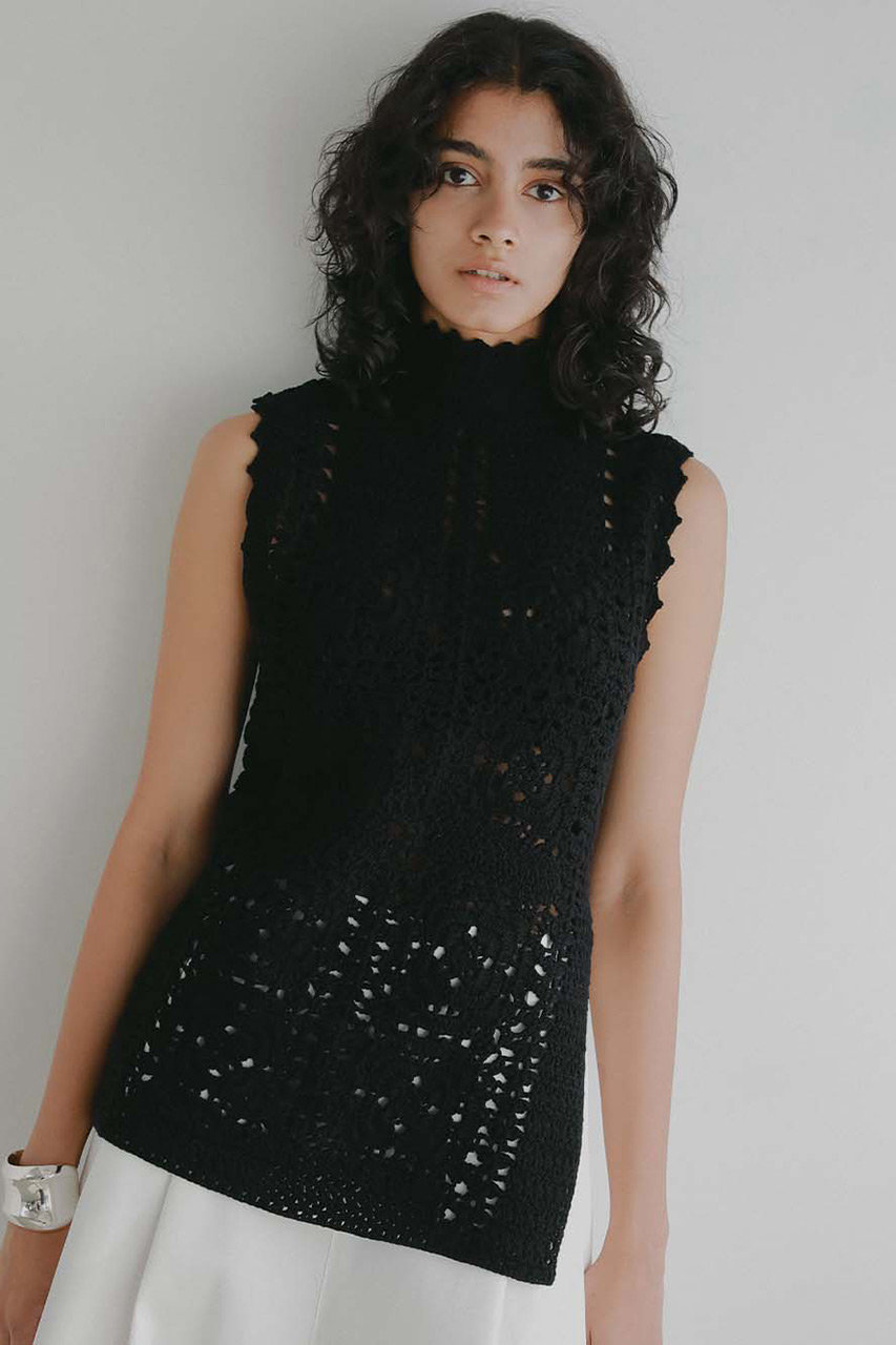 HER.(ハー)｜クロシェノースリーブニット/ブラック の通販｜ELLESHOP