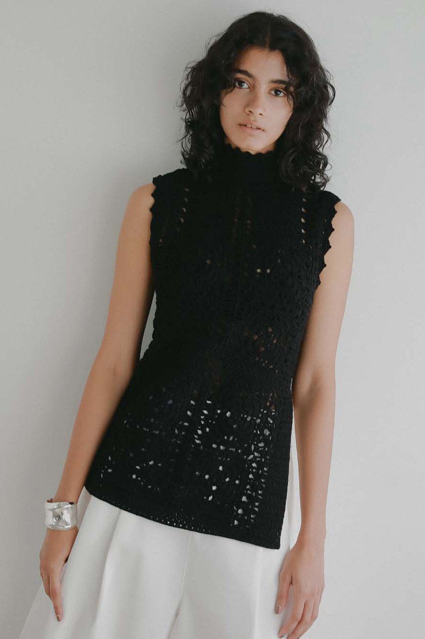 HER.(ハー)｜クロシェノースリーブニット/ブラック の通販｜ELLESHOP