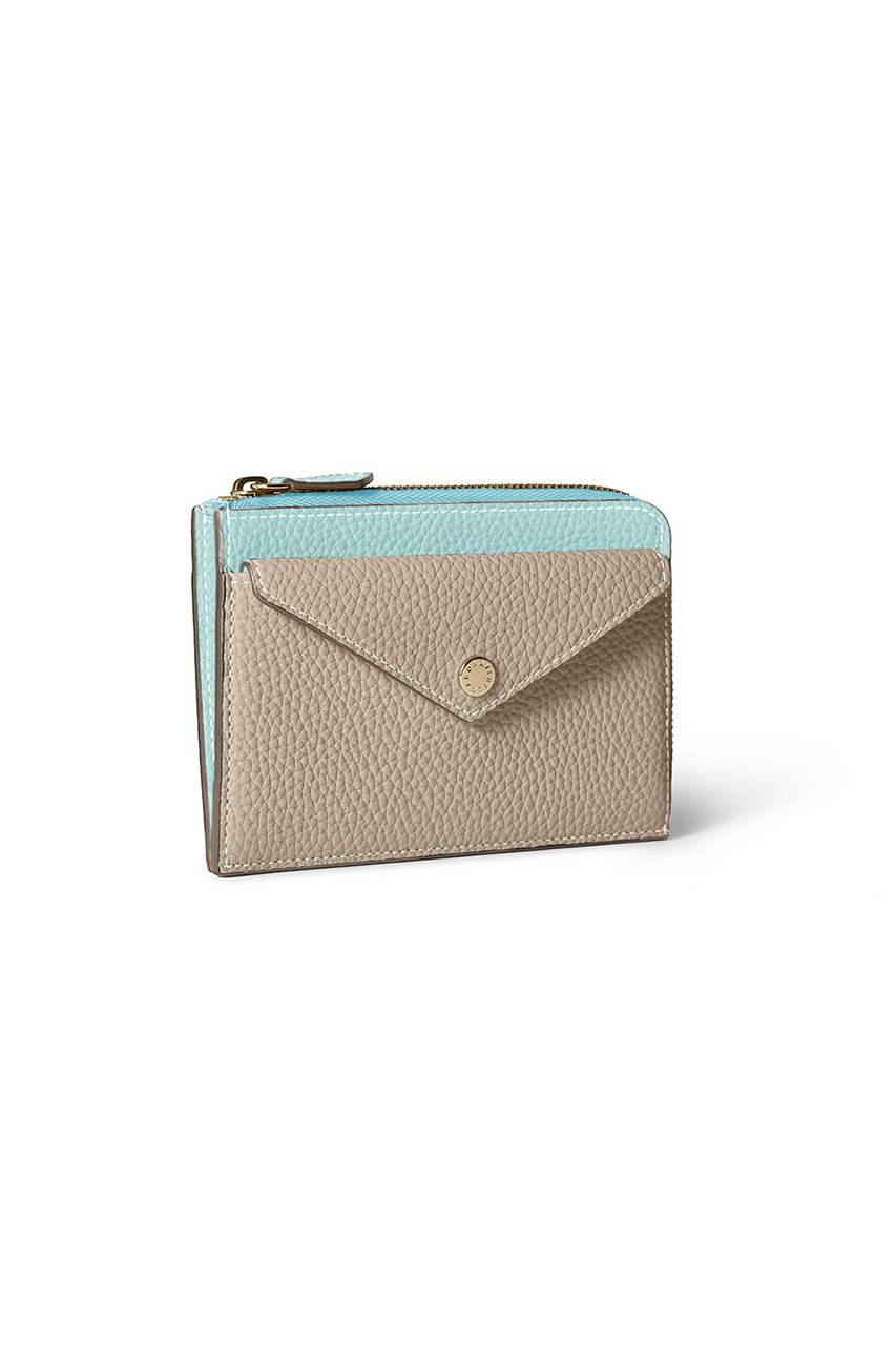 BONAVENTURA エンベロープミニジップウォレット (マーレブルー×グレージュ, F) ボナベンチュラ ELLE SHOP