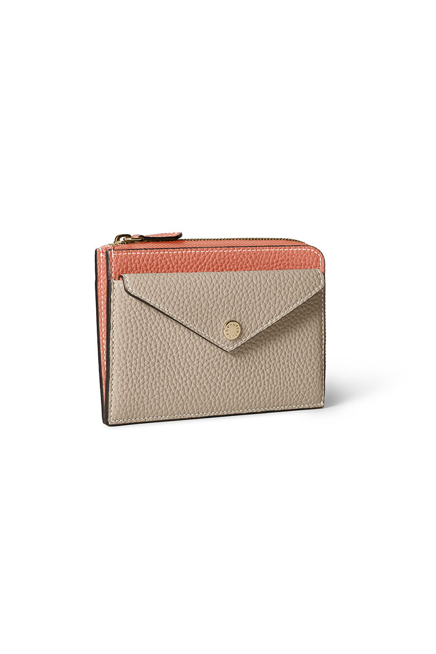 BONAVENTURA エンベロープミニジップウォレット (テラコッタオレンジ×グレージュ, F) ボナベンチュラ ELLE SHOP