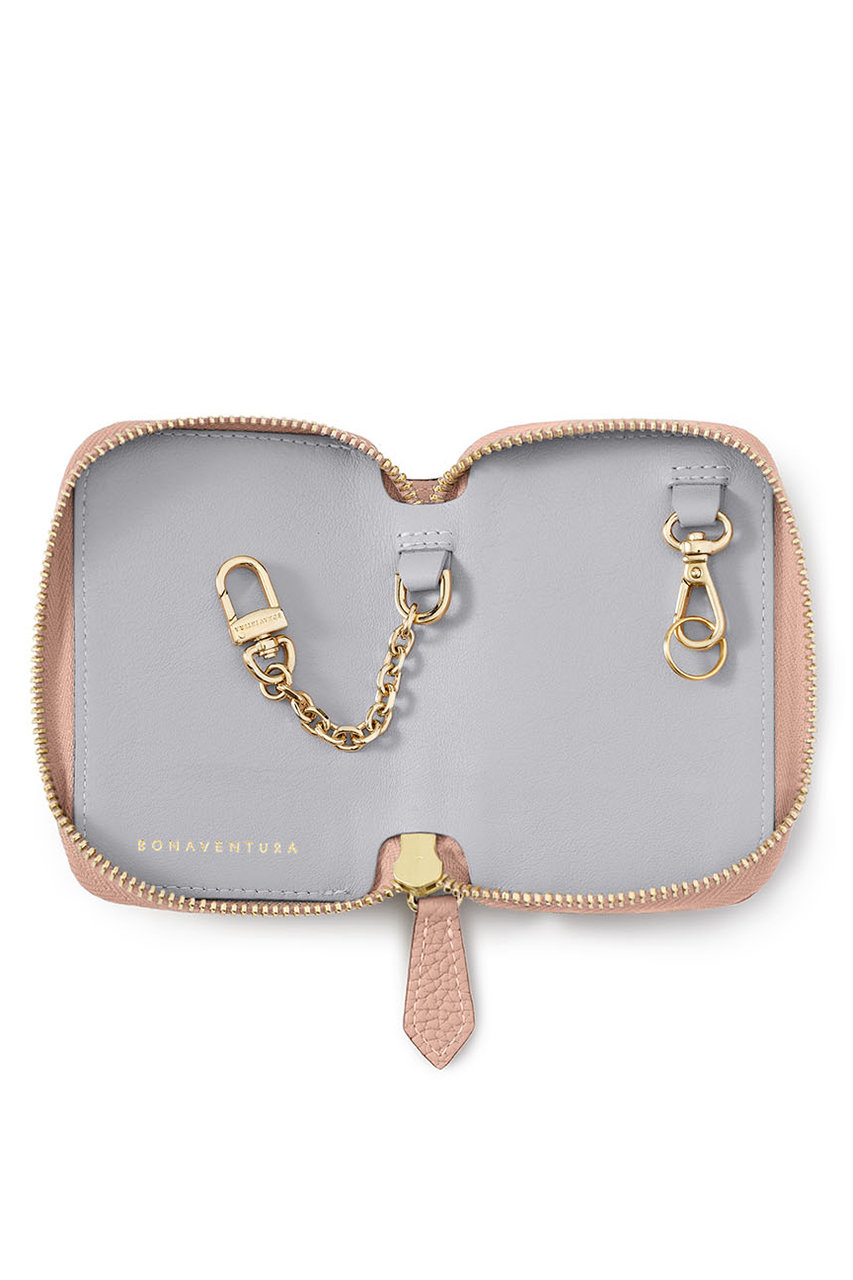 BONAVENTURA ピンク レザー キーケース ラウンドジップ スマートキーケース シュリンクレザー