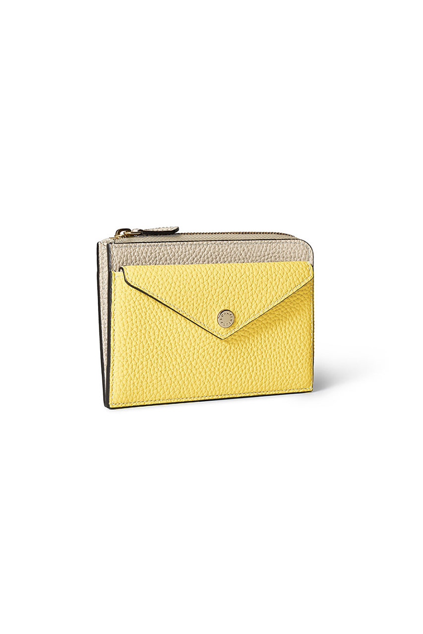 ボナベンチュラ/BONAVENTURAの【UNISEX】【鏡リュウジ監修 BONAVENTURA × 25ans】エンベロープ ミニジップ ウォレット シュリンクレザー (アイボリー×イエロー/BWAT34ETCL1-IVYE)