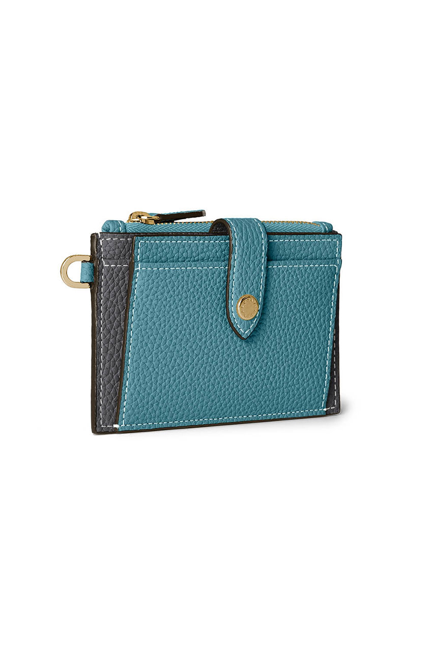 ボナベンチュラ/BONAVENTURAのベルテッド フラップ付きカードケース シュリンクレザー(ブルーシアン×チャコールグレー/BWAT55-YEGG)