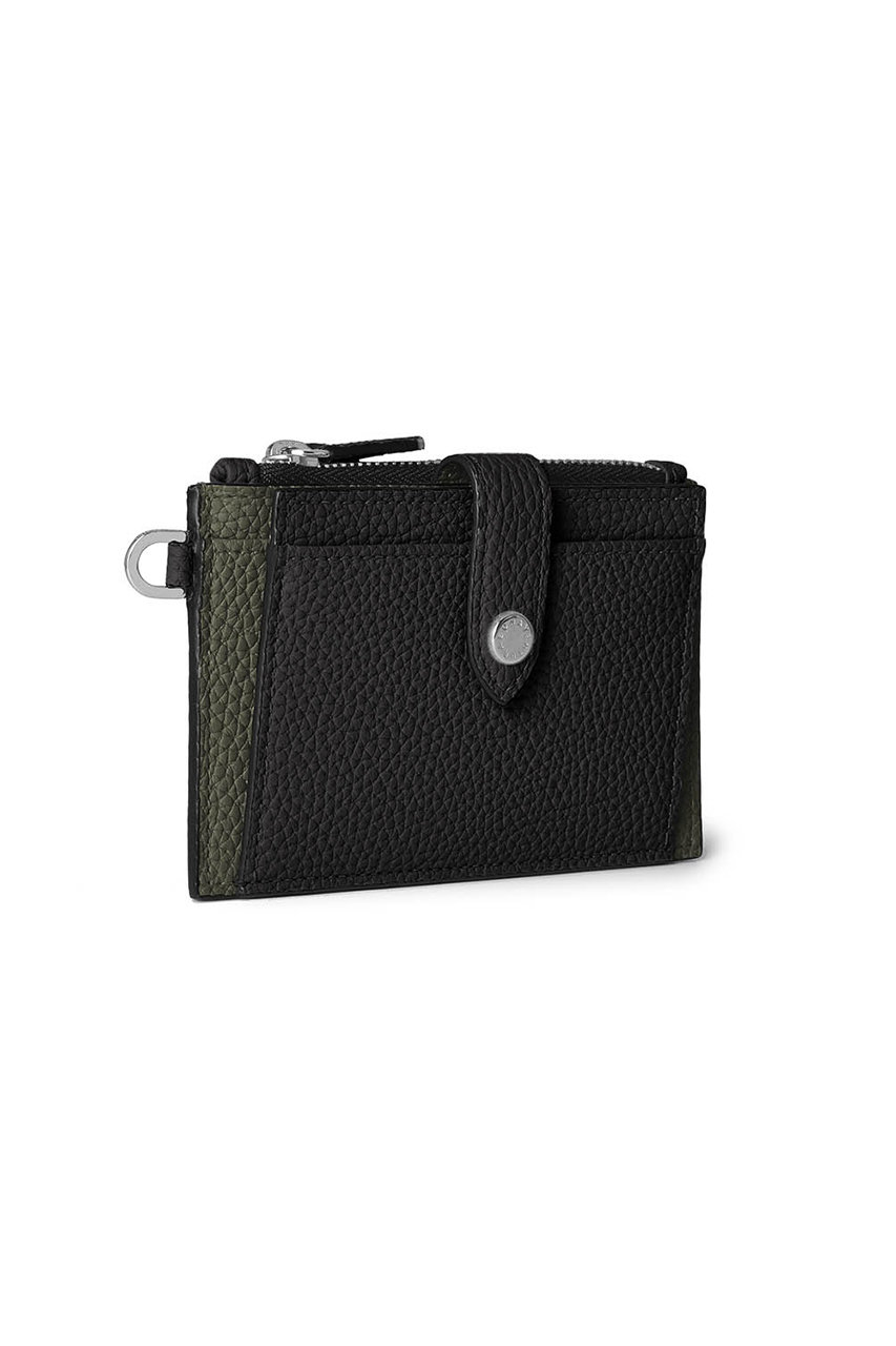 ボナベンチュラ/BONAVENTURAのベルテッド フラップ付きカードケース シュリンクレザー(ブラック×オリーブ/BWAT55-YEGG)