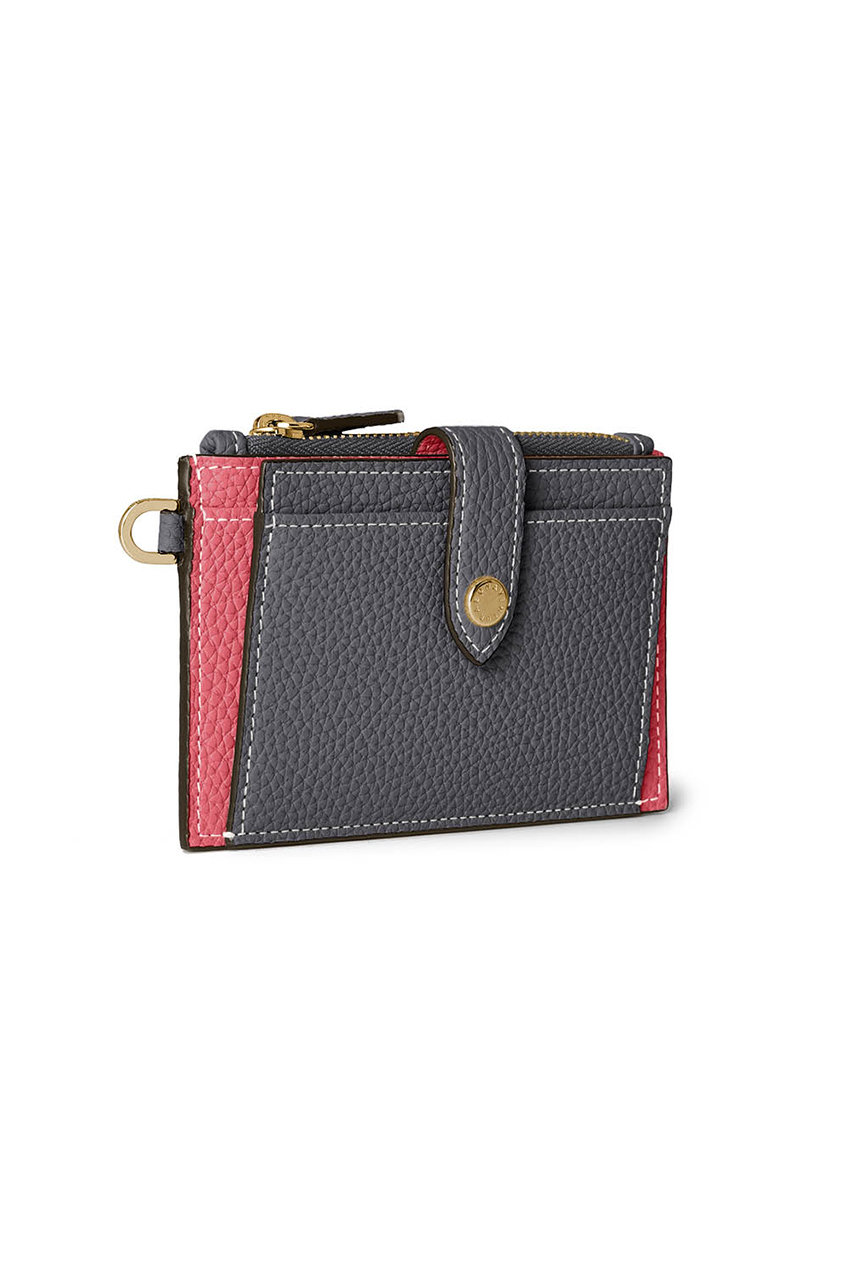 ボナベンチュラ/BONAVENTURAのベルテッド フラップ付きカードケース シュリンクレザー(チャコール×アザレ/BWAT55-YEGG)