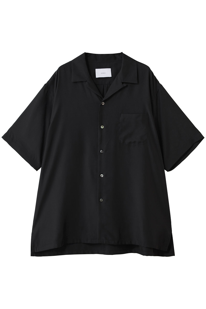 シュタイン/sssteinの【UNISEX】CUPRO TWILL OVERSIZED OPEN COLLAR SS SHIRT(ブラック/ST.1462)
