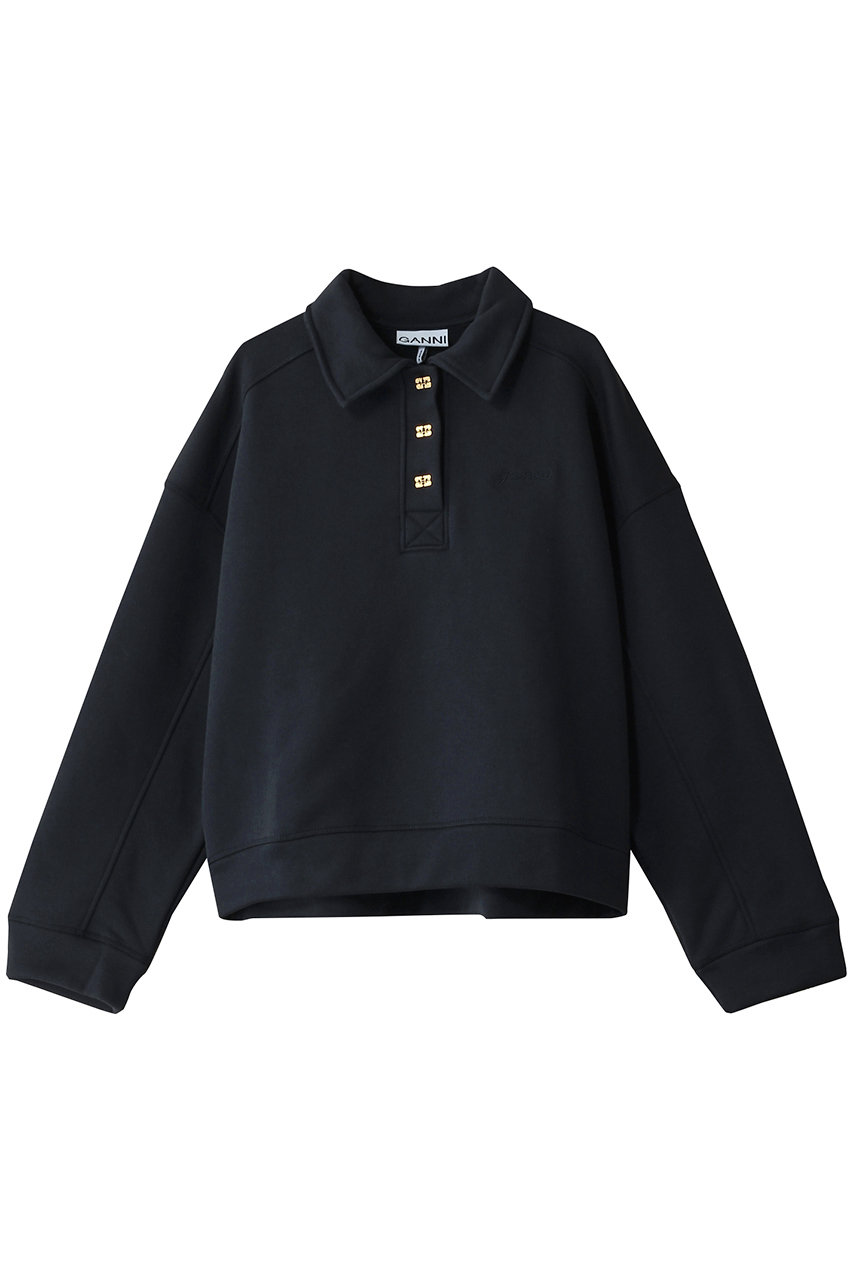 ガニー/GANNIのHeavy Fleece ドロップショルダーポロシャツ(ネイビー/T4073)