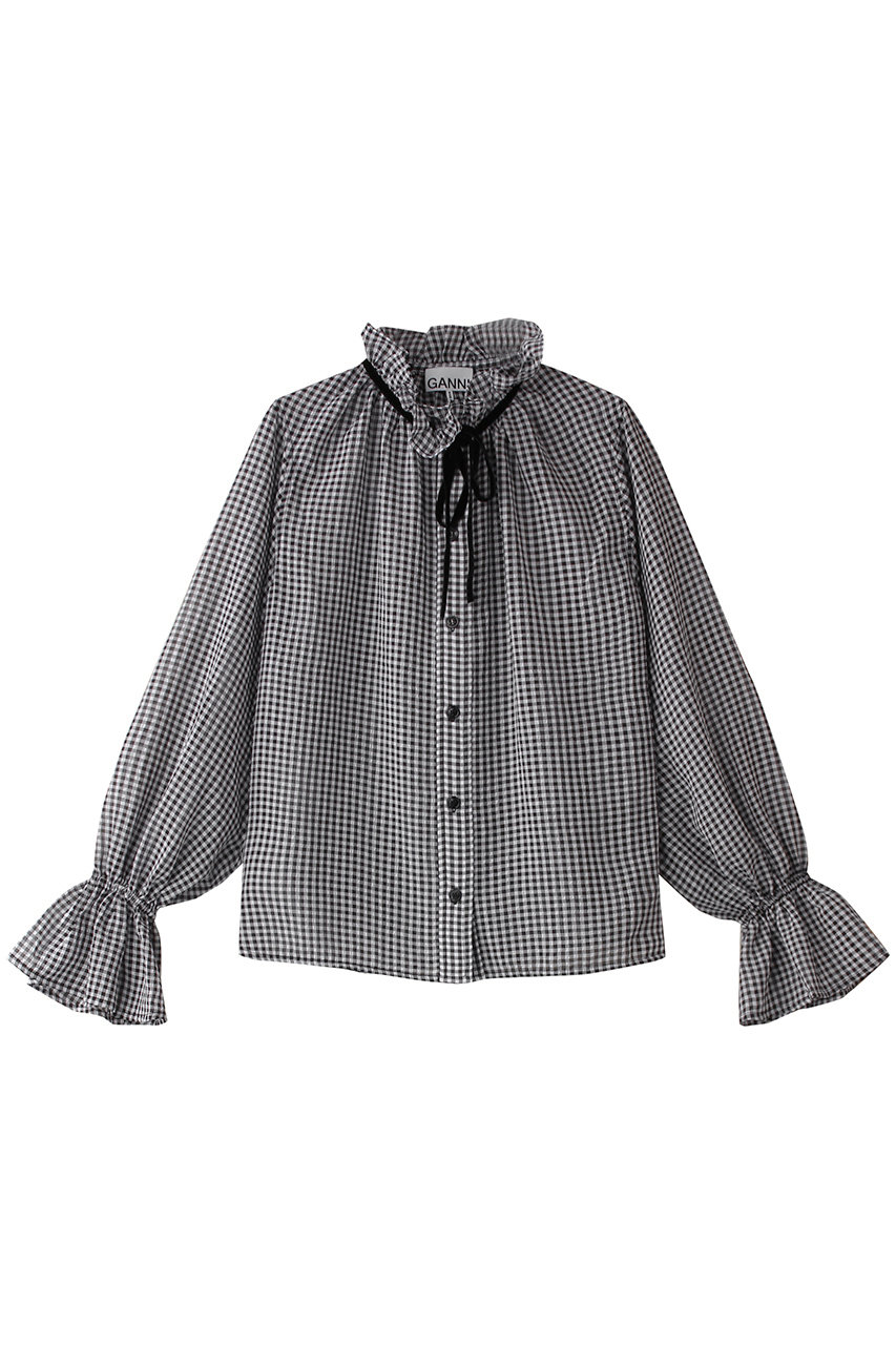 ガニー/GANNIのSheer Fluid Check Tie String シャツ(ブラック/W0155)