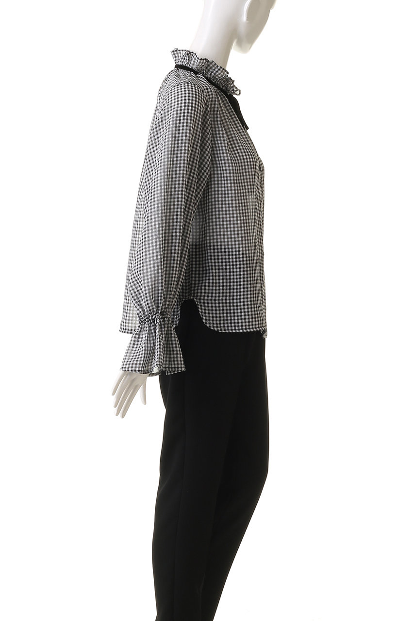 GANNI(ガニー)｜Sheer Fluid Check Tie String シャツ/ブラック