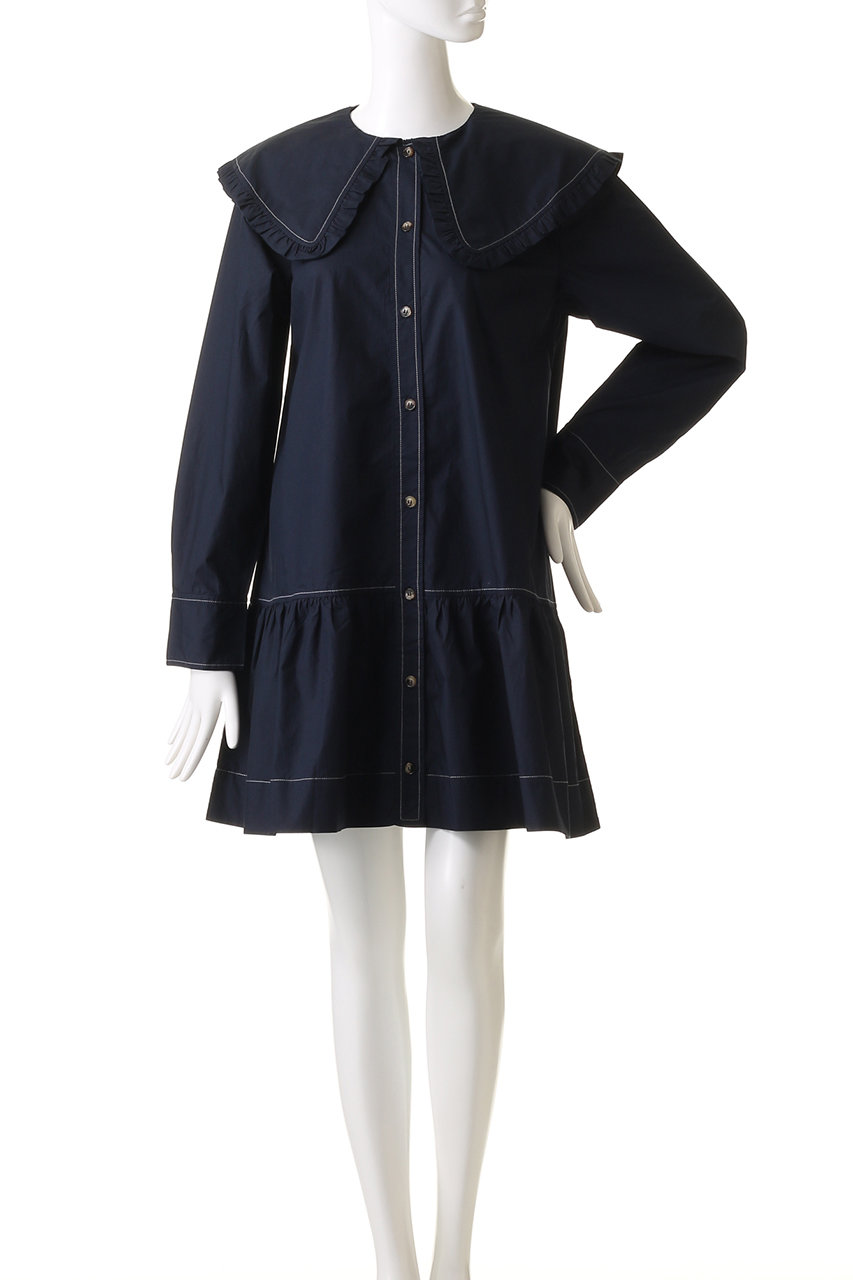 GANNI ホフリンミニシャツトレス W0157 SKYCAPTAIN683 Egret Polka-Dot Satin Corset Mini Dress | GANNI US