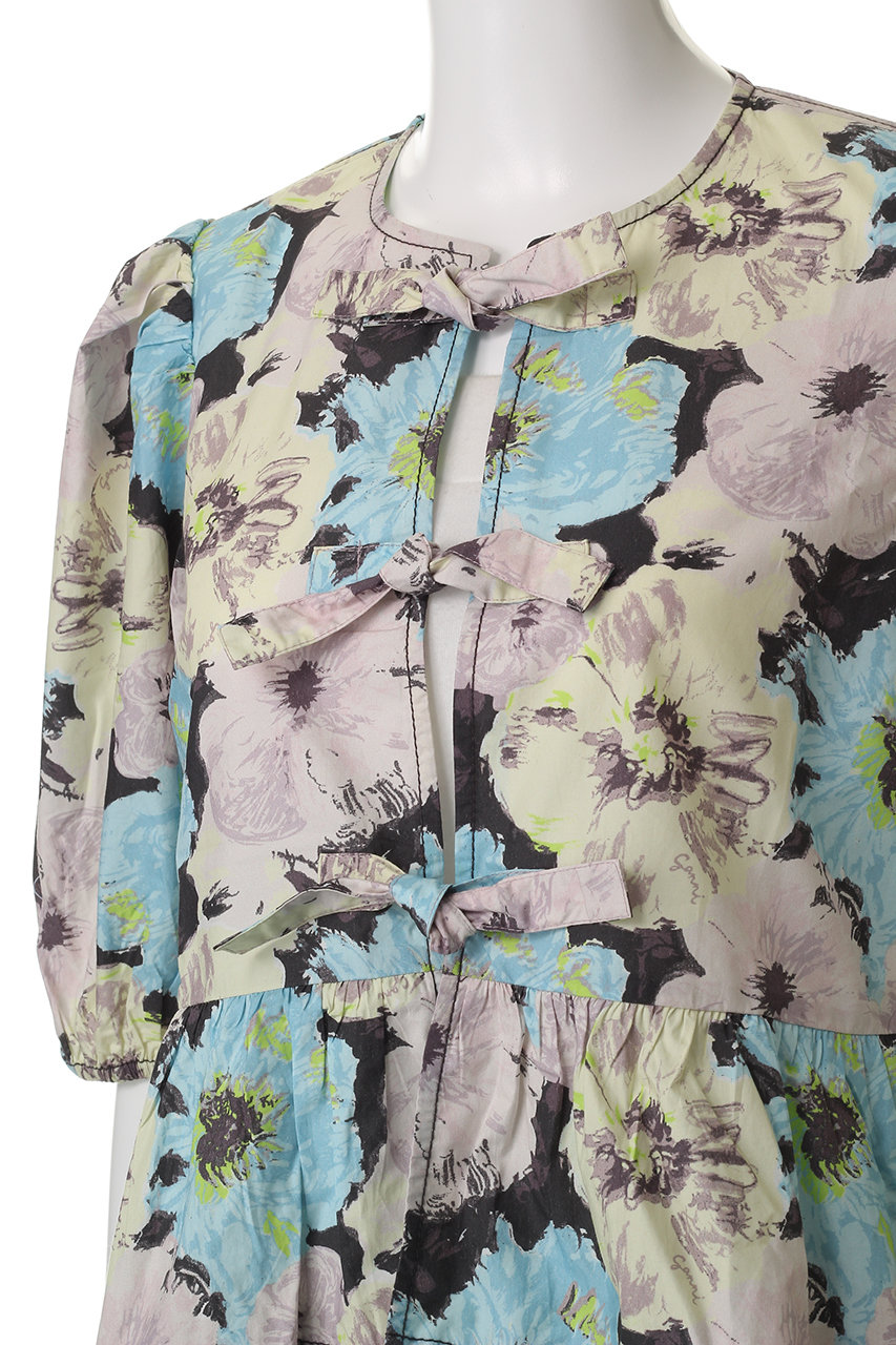 GANNI(ガニー)｜Printed Cotton ペプラム ブラウス/マルチカラー