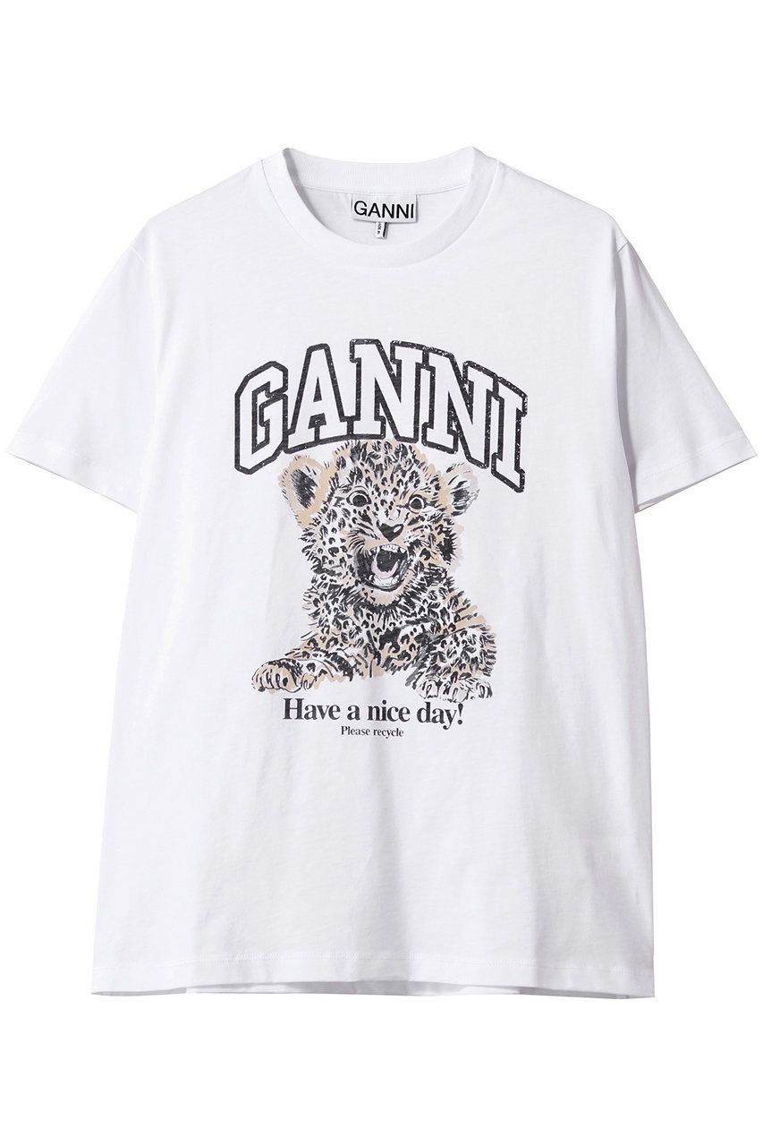 GANNI Basic Jersey Leopard リラックスTシャツ (ホワイト, S) ガニー ELLE SHOP GANNI Basic Jersey Leopard リラックスTシャツ (ホワイト, S) ガニー ELLE SHOP
