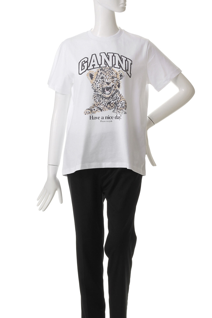 【GANNI】レオパード ロゴ Tシャツ T4124 ヒョウ柄 GANNI/ガニー】Tシャツ Basic Jersey Leopard Relaxed T-shirt