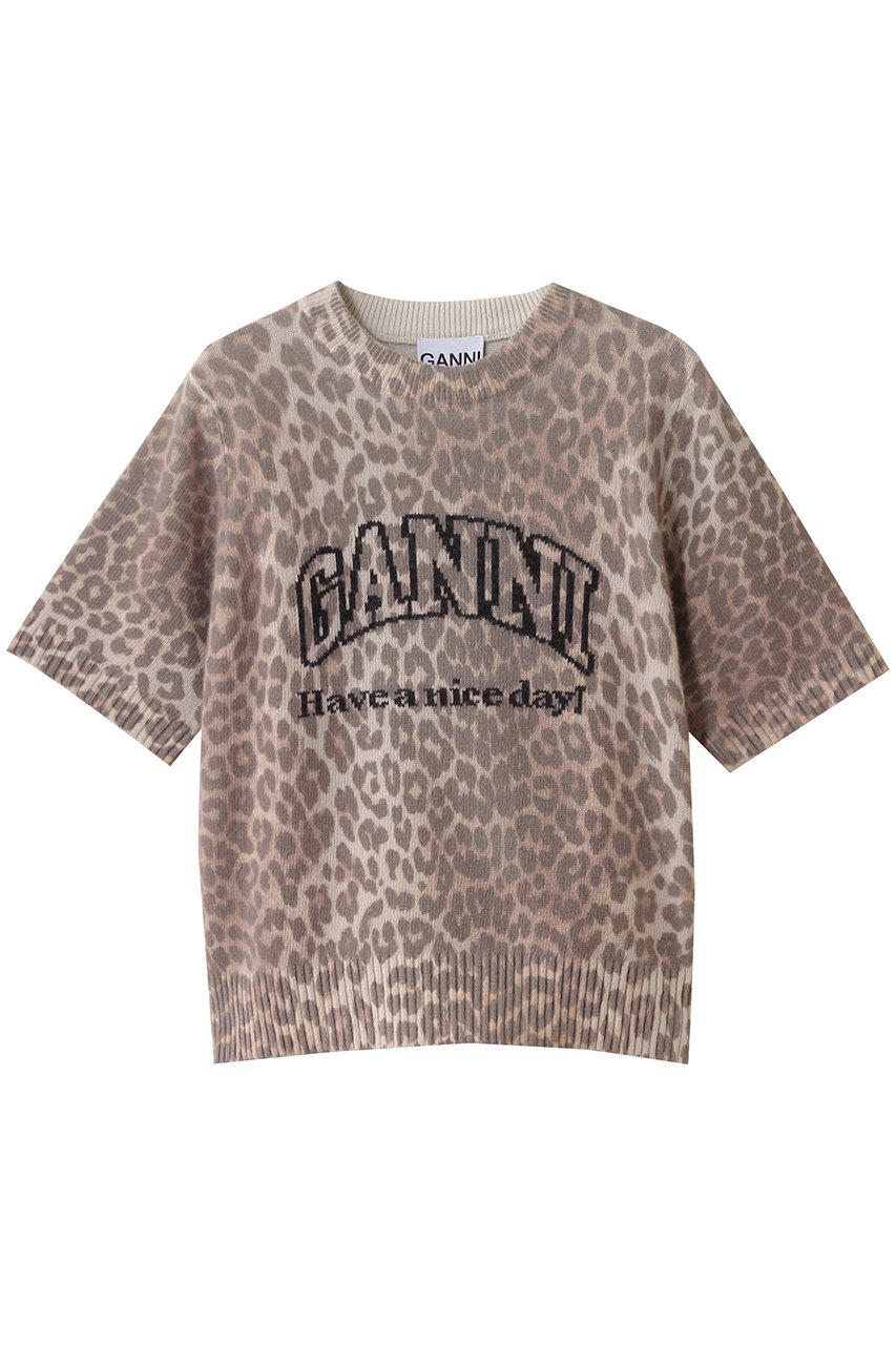 GANNI グラフィック ウール ミックス プリント レオパード Tシャツ (レパード, S) ガニー ELLE SHOP GANNI グラフィック ウール ミックス プリント レオパード Tシャツ (レパード, S) ガニー ELLE SHOP