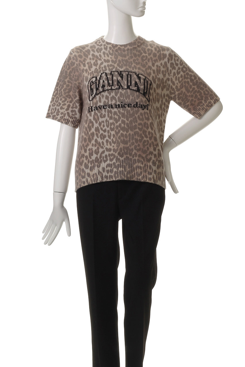 GANNI ヒョウ柄 長袖ニット GANNI(ガニー)｜グラフィック ウール ミックス レオパード