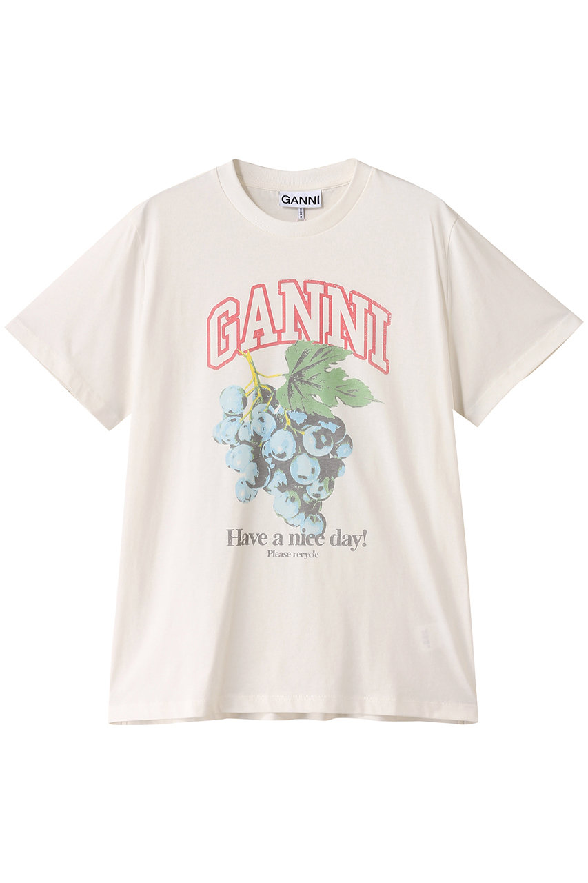 GANNI ベーシック コットン ジャージー グレープ リラックス Tシャツ (イーグレット, S) ガニー ELLE SHOP GANNI ベーシック コットン ジャージー グレープ リラックス Tシャツ (イーグレット, S) ガニー ELLE SHOP