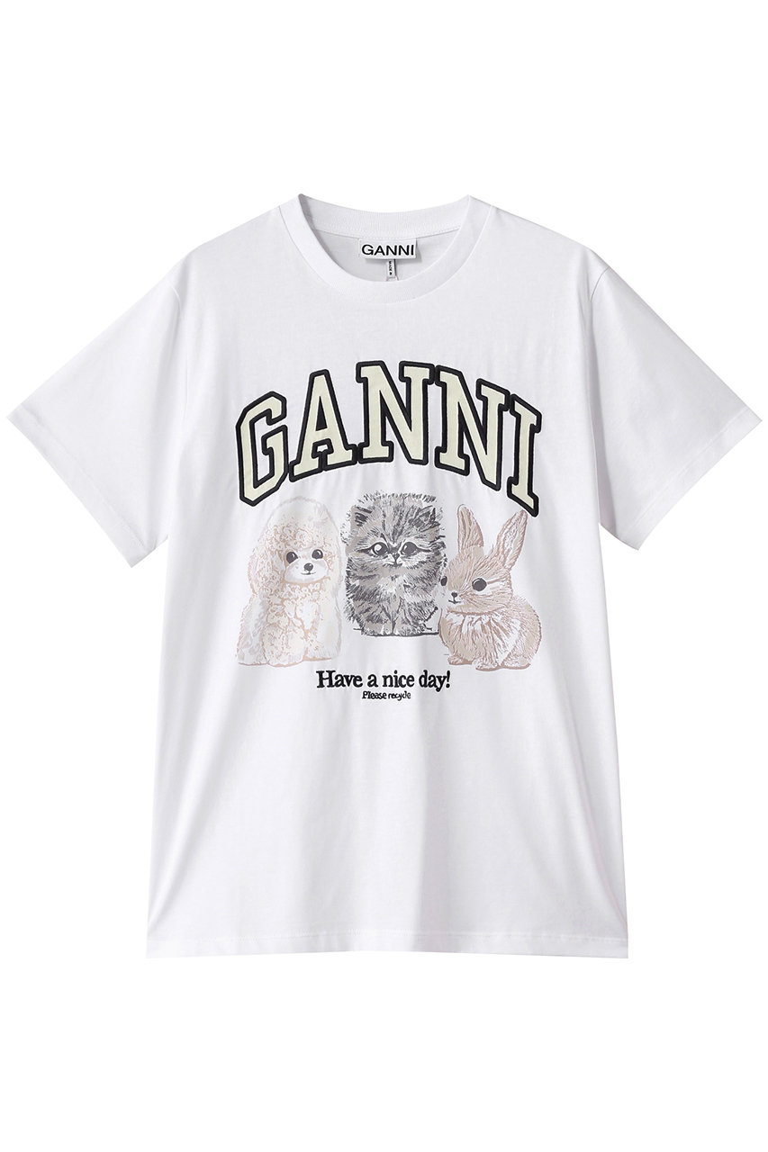 GANNI ベーシック コットン ジャージー アニマル リラックス Tシャツ (ブライトホワイト, S) ガニー ELLE SHOP GANNI ベーシック コットン ジャージー アニマル リラックス Tシャツ (ブライトホワイト, S) ガニー ELLE SHOP