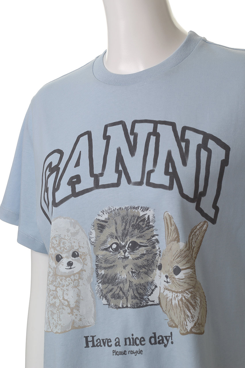 新作*GANNI*コットンジャージーリラックス半袖Tシャツ 猫 セール】Basic Jersey Cat Relaxed T-shirt（Tシャツ/カットソー