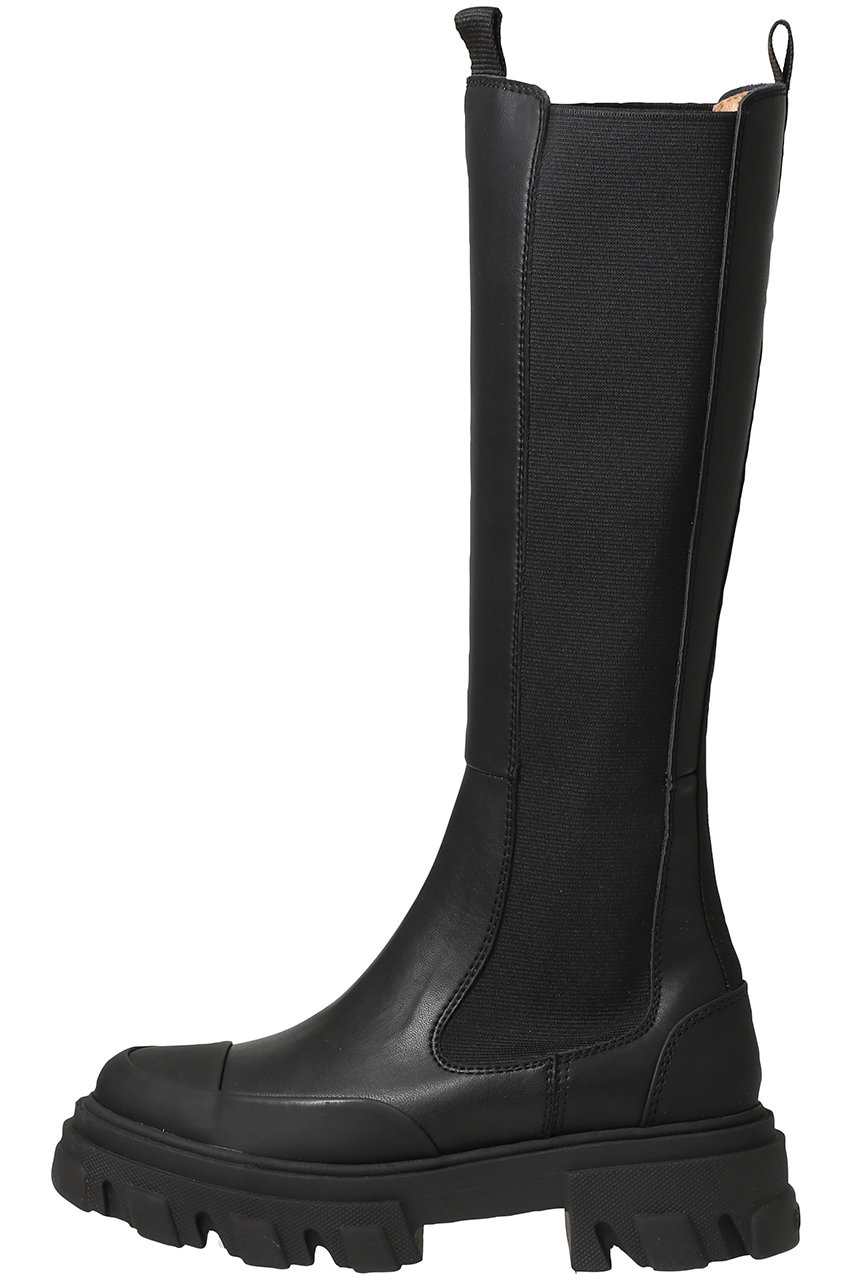 GANNI Cleated ハイ チェルシー ブート ブラック スティッチ (ブラック, 38) ガニー ELLE SHOP GANNI Cleated ハイ チェルシー ブート ブラック スティッチ (ブラック, 38) ガニー ELLE SHOP