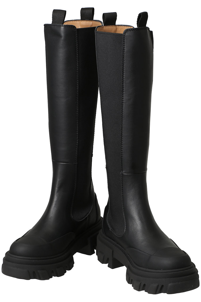 Ganni ガニー レザー チェルシーブーツ ブラック 38 箱無し セール】GANNI/ガニー CLEATED MID CHELSEA BOOTS / チェルシー