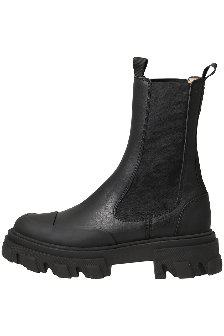 GANNI Cleated ミッド チェルシー ブート ブラック スティッチ (ブラック, 36) ガニー ELLE SHOP GANNI Cleated ミッド チェルシー ブート ブラック スティッチ (ブラック, 36) ガニー ELLE SHOP