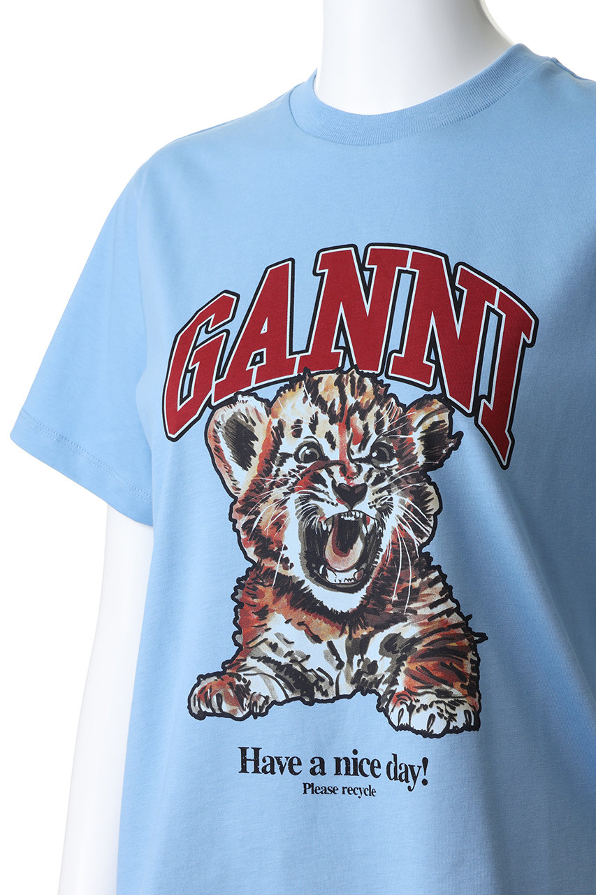 GANNI(ガニー)｜Basic Jersey Tiger Relaxed Tシャツ/ブリスフルブルー