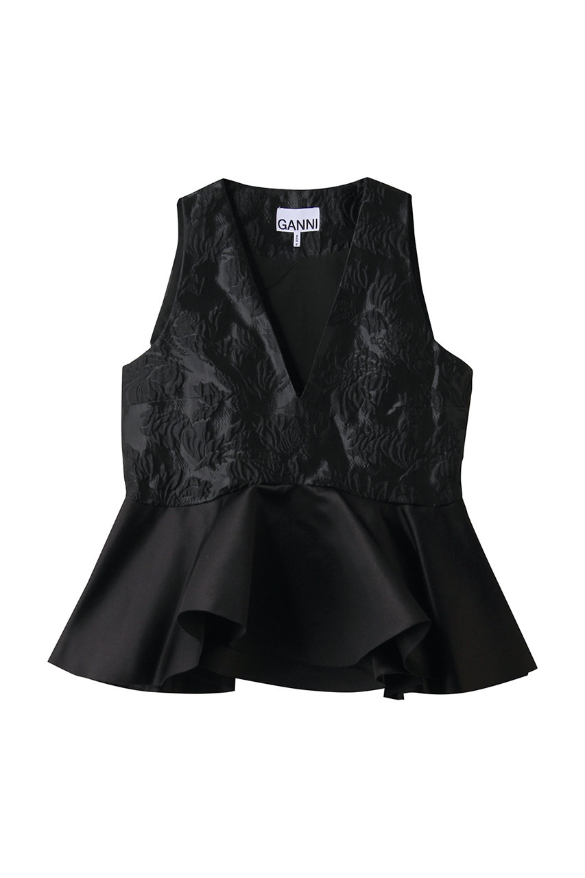 ガニー/GANNIのSatin Cloque スリーブレス ペプラムブラウス(ブラック/A1040097)