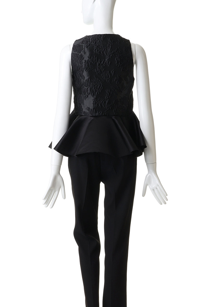 【新品】GANNI ガニー　Smocked Satin 半袖ブラウス　ブラック GANNI(ガニー)｜Satin Cloque スリーブレス ペプラムブラウス/ブラック