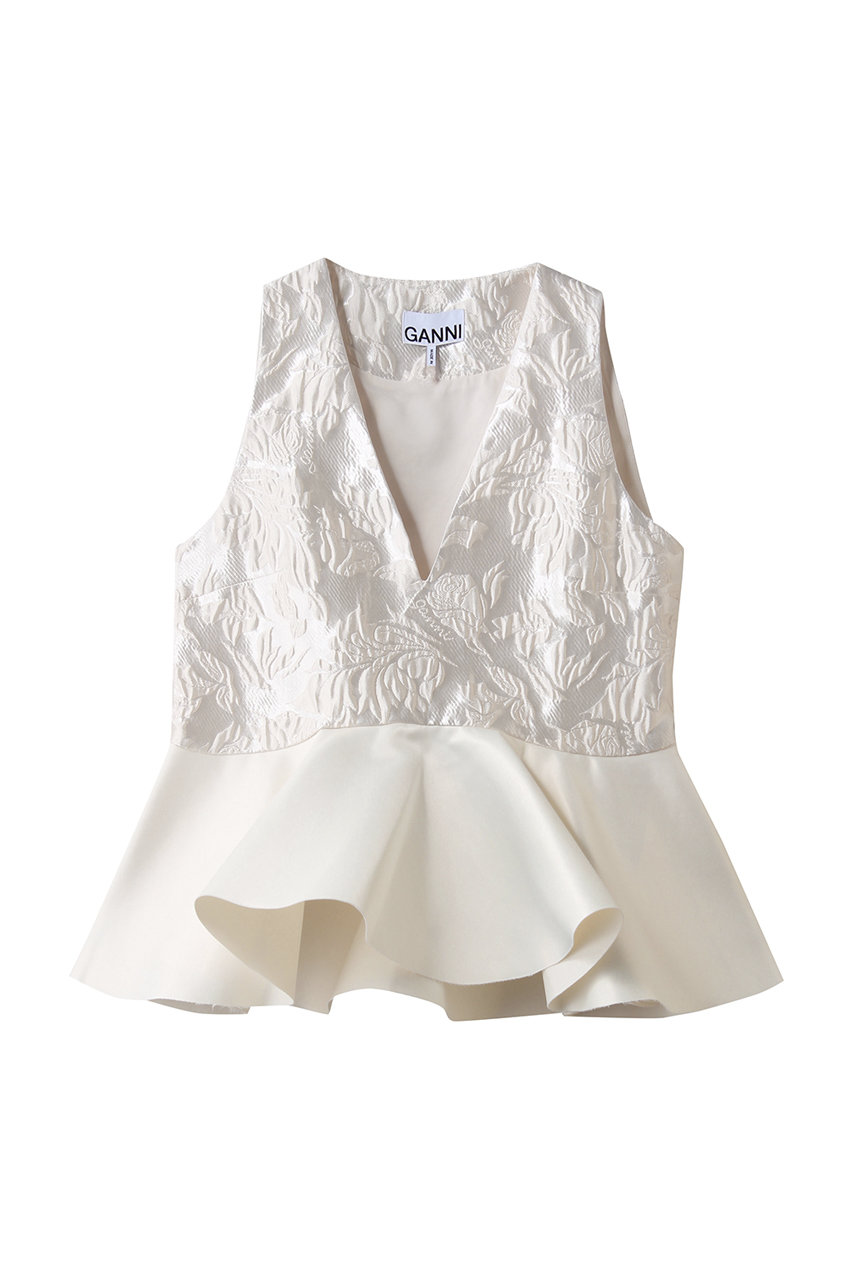 ガニー/GANNIのSatin Cloque スリーブレス ペプラムブラウス(イーグレット/A1040097)