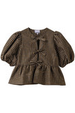GANNI(ガニー)｜Crinkled Taffeta チェック ペプラムブラウス/タバコ