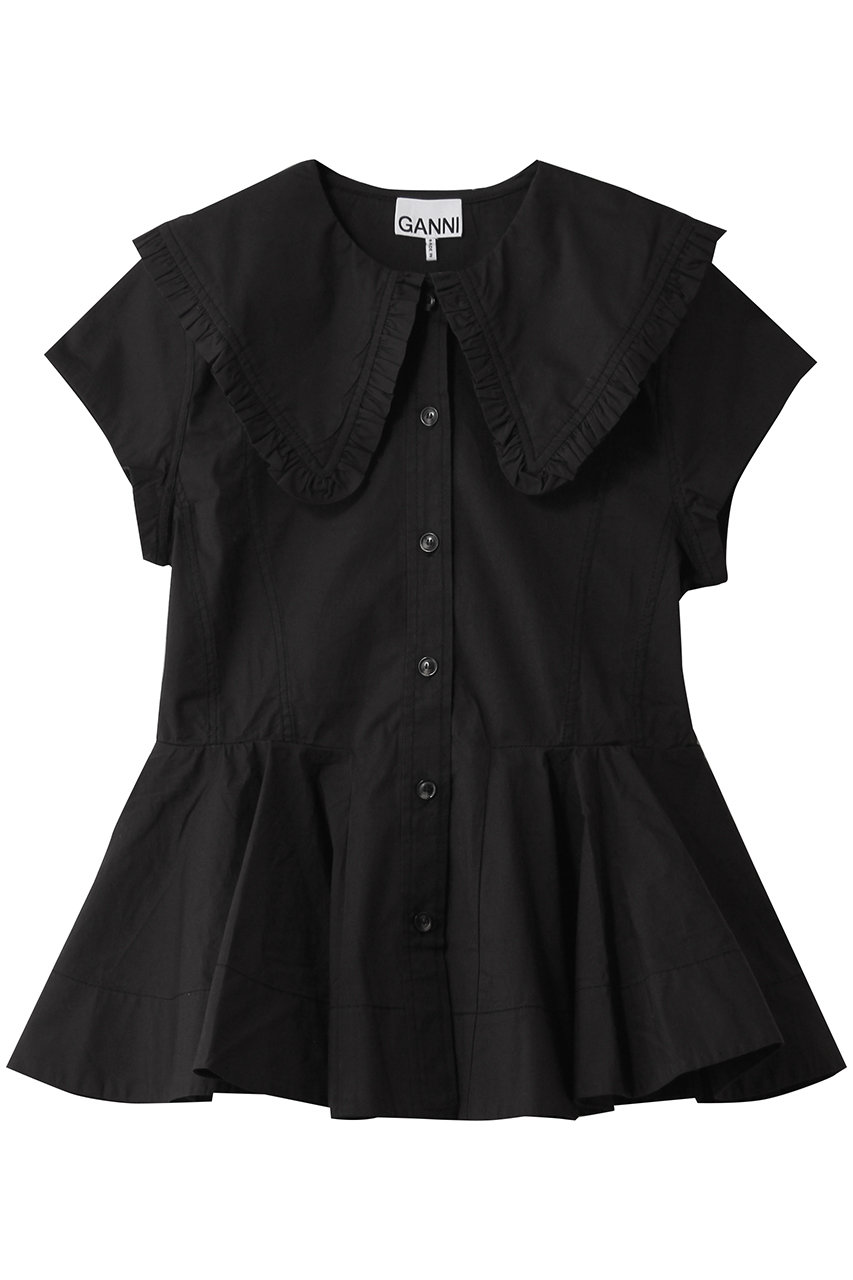 ガニー/GANNIのStretch Cotton ピーターパン カラー シャツ(ブラック/A1040093)