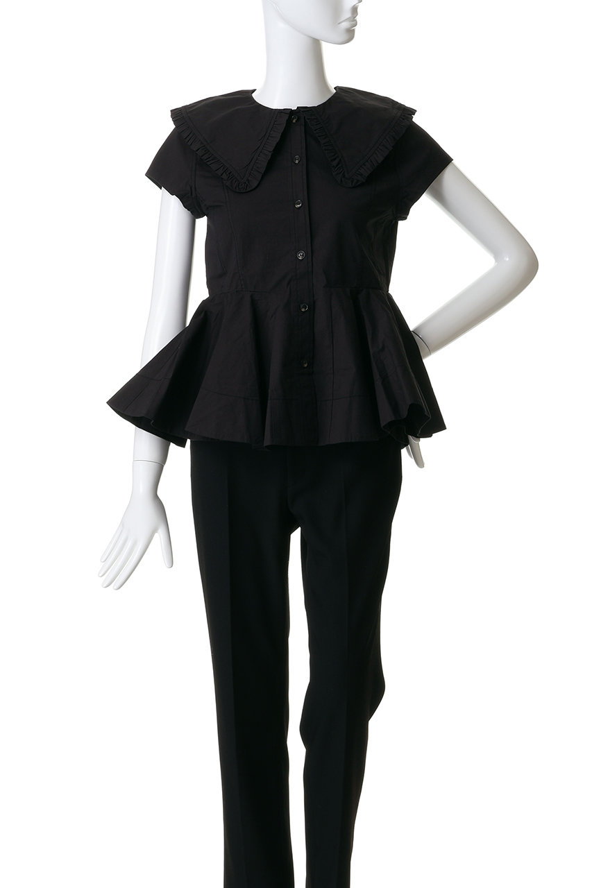 GANNI(ガニー)｜Stretch Cotton ピーターパン カラー シャツ/ブラック