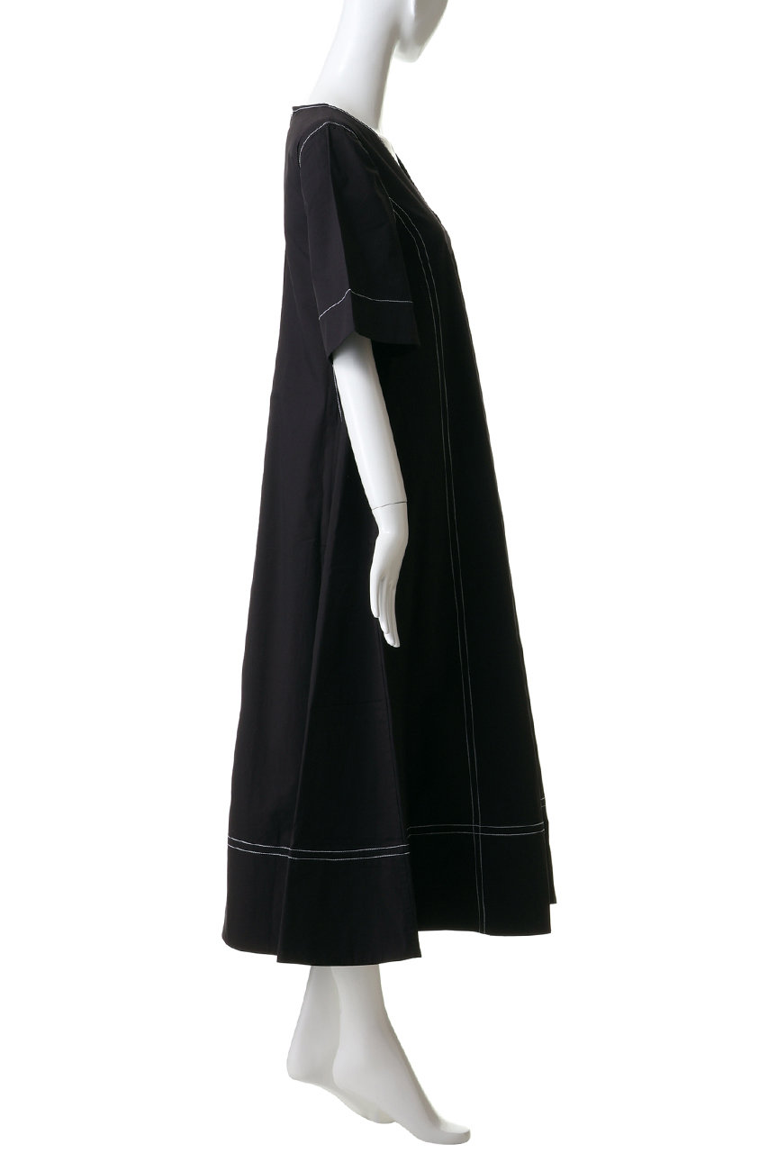 GANNI(ガニー)｜Stretch Cotton Aライン ロング ドレス/ブラック の