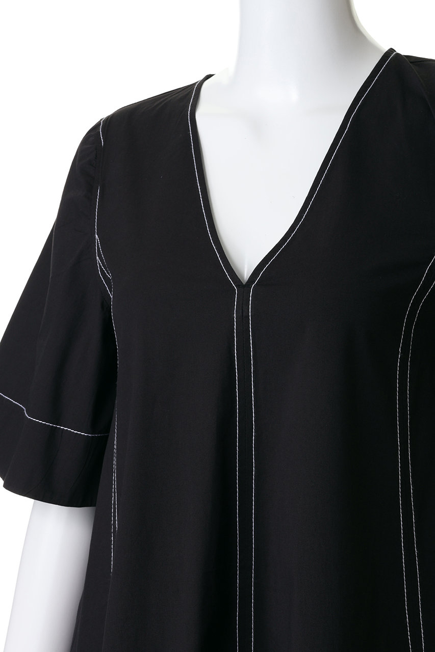 GANNI(ガニー)｜Stretch Cotton Aライン ロング ドレス/ブラック の